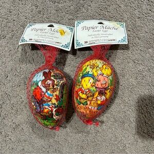 Vintage Paper Mache Handcrafted West Germany Easter Egg Candy Container Lot of 2